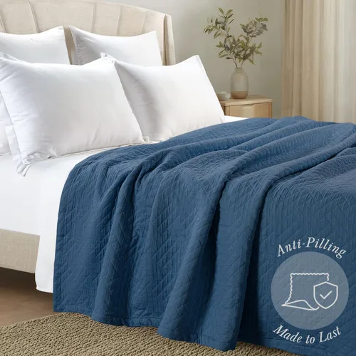 Miniatura 4 de Threadmill Mantas de lujo de algodón para cama tamaño King Manta acogedora 100% algodón para todas las estaciones Cubrecamas cruzado suave