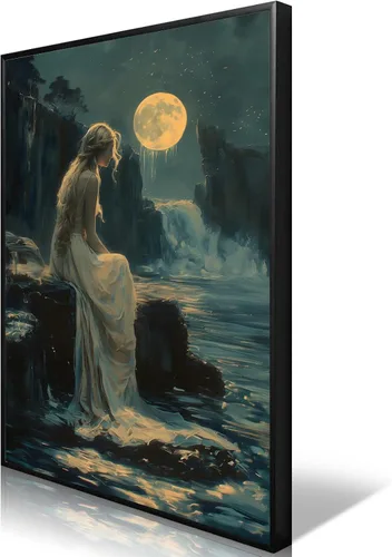 Miniatura 18 de Pintura retro de chica con estilo vintage en lienzo con estampado de rosas, póster estético antiguo, chica victoriana de estilo moody, arte de pared