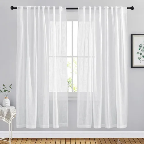 Miniatura 56 de NICETOWN Cortinas de lino semitraslúcidas para dormitorio, bolsillos para barra y pestaña trasera, tratamientos de ventana transparentes de lino
