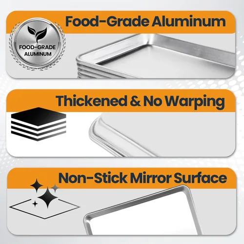 Miniatura 3 de Paquete de 12 bandejas para hornear de tamaño medio, bandeja de aluminio comercial para galletas, duradera y antiadherente, 18 x 13 pulgadas