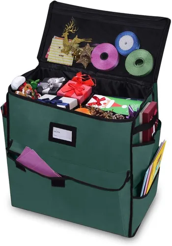 Miniatura 11 de Organizador de Almacenamiento Navideño ProPik, Bolsas de Regalo, Lazos, Cintas y Contenedor de Accesorios de Envoltorio (Rojo)