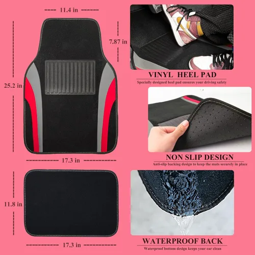 Miniatura 5 de CAR PASS Line Rider - Juego completo de fundas deportivas para asiento de automóvil con 4 alfombrillas impermeables para el piso del automóvil
