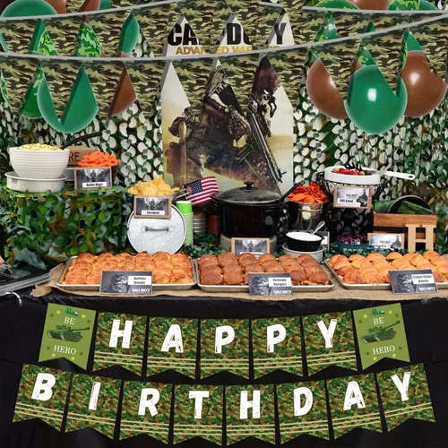 Miniatura 5 de Banderín de camuflaje de 49 pies, banderas triangulares de camuflaje del ejército para decoraciones de fiesta de cumpleaños