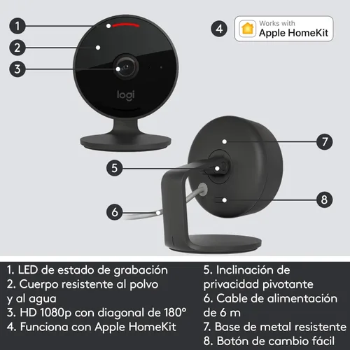 Miniatura 6 de Logitech Circle View - Cámara de seguridad para el hogar con cable resistente a la intemperie con video Logitech TrueView, gran angular de 180°, HD