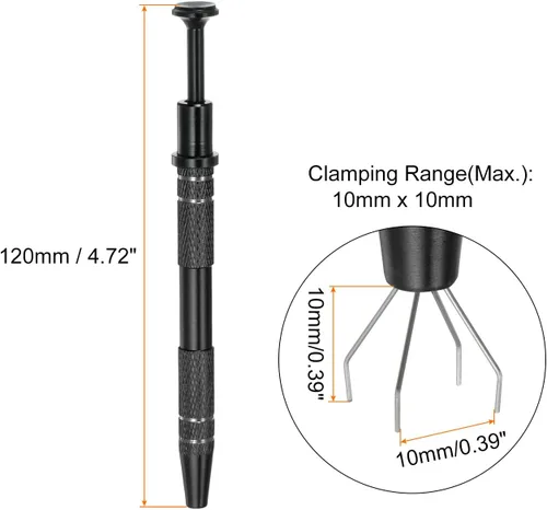 Miniatura 2 de HARFINGTON Herramienta de recogida de 4 garras de acero inoxidable, herramienta de extracción de chips IC con soporte de 4 puntas, pinzas de Negro