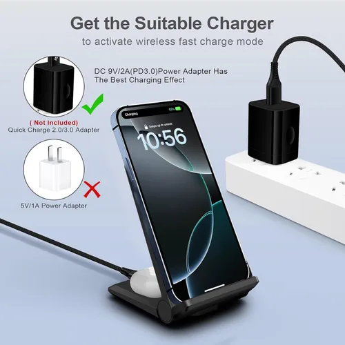 Miniatura 7 de Cargador inalámbrico 2 en 1, estación de carga inalámbrica rápida de 20 W plegable para iPhone 17 16 15 14 13 12 Pro Max/XS, Air Pods, para Samsung