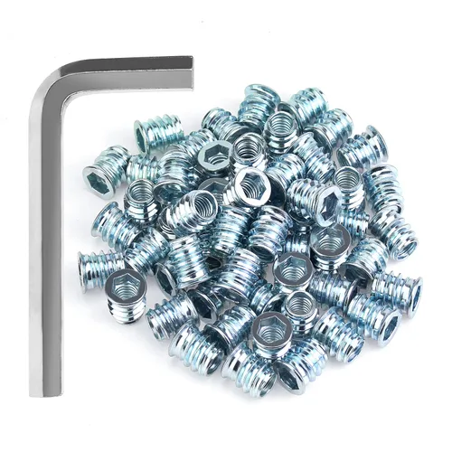 Miniatura 18 de Insertos roscados de 1/4-20, insertos de madera, insertos roscados de acero para tornillo de muebles de madera, kit de 145 piezas de insertos