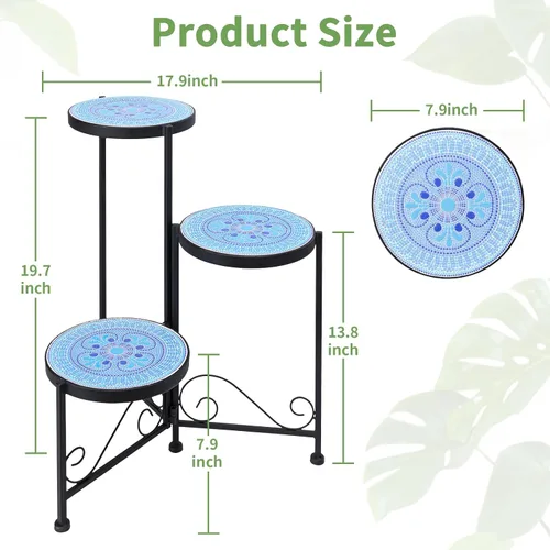 Miniatura 2 de Soporte de cerámica de mosaico de 3 niveles para plantas, soporte plegable de hierro forjado, no requiere montaje, estante para plantas de ahorro