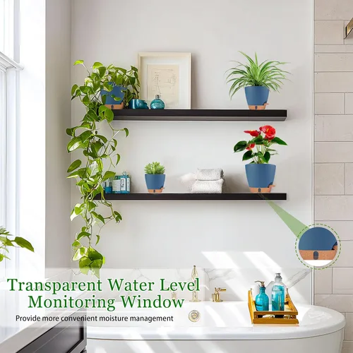 Miniatura 7 de Macetas de riego automático de 6 pulgadas para plantas de interior (paquete de 5) – Pequeñas macetas de plástico con ventana de nivel de agua