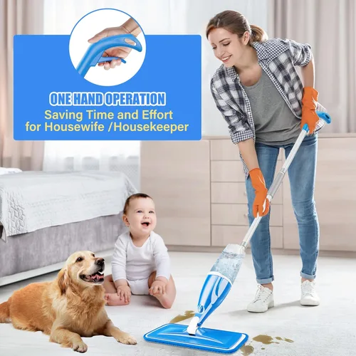 Miniatura 2 de Trapeador con rociador para pisos de madera dura: trapeadores de microfibra para pisos húmedos y secos con 4 almohadillas lavables para Swiffer Azul
