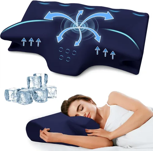 Miniatura 10 de Almohada cervical para cuello y hombro, almohadas de espuma viscoelástica de contorno refrescante, almohada ergonómica para el cuello, almohada