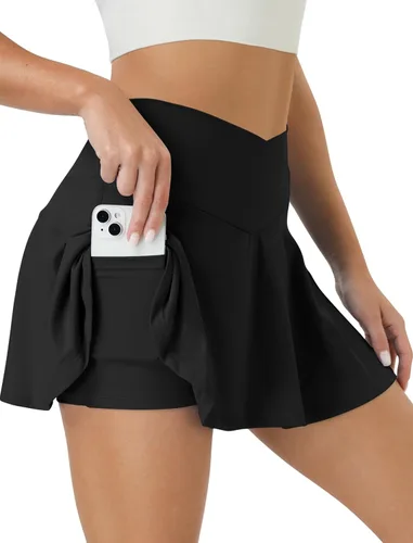 COPYLEAF Falda de tenis para mujer, faldas de golf de cintura alta con bolsillos, pantalones cortos cruzados atléticos plisados