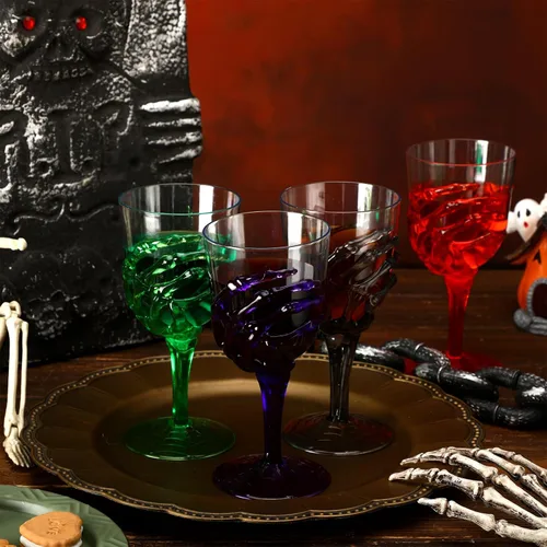 Miniatura 4 de Yungyan Juego de 60 copas de plástico de esqueleto de Halloween de 12 onzas, copas de vino de Halloween a granel, vasos de mano de calavera