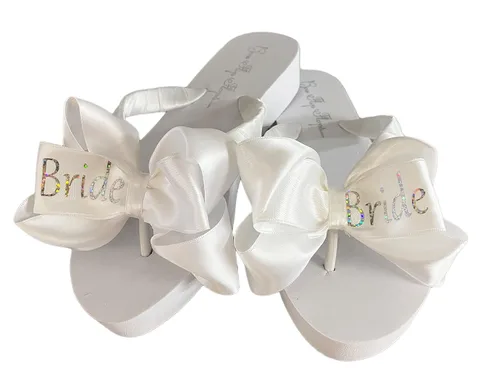 Miniatura 3 de Gold Bride Glitter Bling Bow Flip Flops for the Wedding