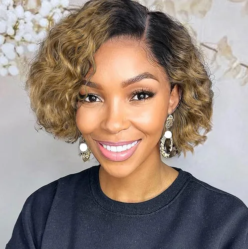 Miniatura 18 de WIGER Pelucas cortas con encaje frontal de cabello humano para mujeres, peluca corta rizada estilo Bob, peluca Pixie de encaje frontal negra, peluca