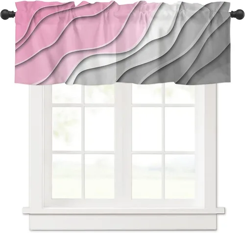 Miniatura 23 de Cortina de cenefa negra degradada para ventanas de kithchen, negro, blanco, gris, degradado, moderno, abstracto, geométrico, cenefa con bolsillo