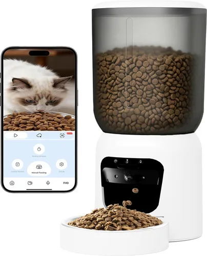 Comedero automático para gatos con cámara 2K, dispensador inteligente de alimentos para mascotas 5G WiFi para gatos y perros pequeños, alimentador