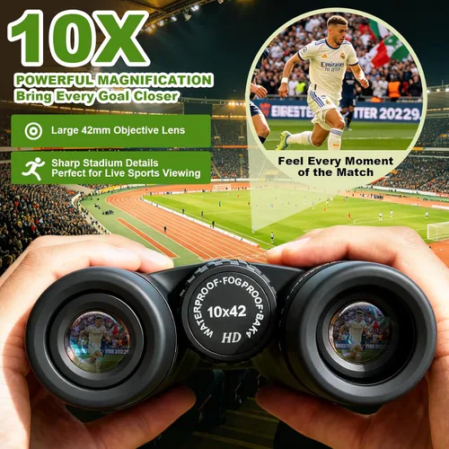Miniatura 2 de Prismáticos HD de 10 x 42 pulgadas para adultos de alta potencia, binoculares impermeables con visión amplia clara, ligeros para observación