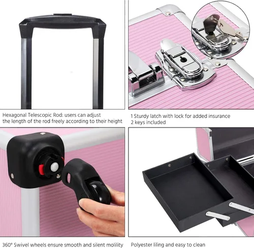 Miniatura 8 de Topeakmart Estuche de maquillaje profesional 4 en 1, estuche de aluminio grande para cosméticos, estuche de maquillaje Tavel, organizador de belleza