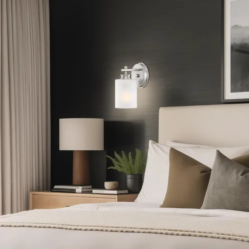 Miniatura 7 de Kira Home Phoebe - Lámpara de pared/tocador moderna de 8 pulgadas + pantalla de vidrio esmerilado con semillas, acabado de níquel cepillado