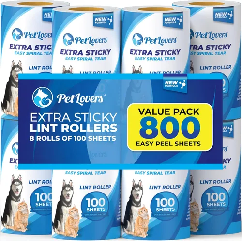PetLovers Juego de rodillos de pelusa extra adhesivo de gran valor para la eliminación de pelo de mascotas, removedor de pelusa para perros y gatos