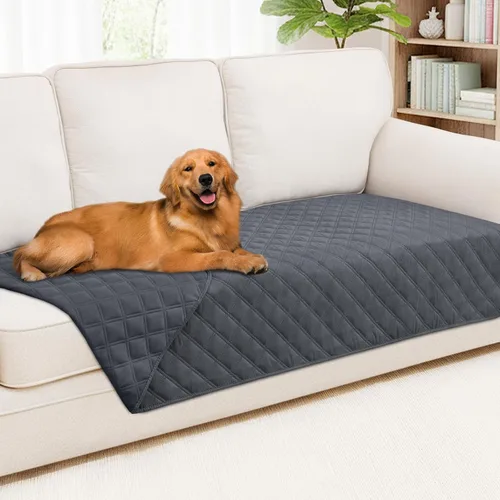 Miniatura 183 de Smiry Funda impermeable para cama de mascota, suave y lavable, para muebles, cama, sofá, reversible, a cuadros (30 x 53 pulgadas, color beige/beige)