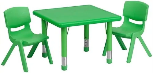 BOWERY HILL Juego de mesa de actividades ajustable cuadrada de plástico/metal de 3 piezas en verde