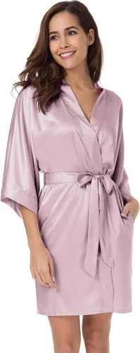 Miniatura 2 de SIORO - Albornoz de satén para mujer, sedoso kimono, para novia, damas de honor, boda, fiesta, salón, corto, XS-XXL