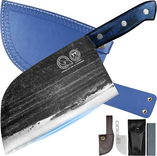 Miniatura 11 de XYJ Auténtico desde 1986, cuchillos de carnicero forjados antiguos, cuchillo de chef serbio con funda, cuchillo pequeño, cuchilla china para Azul