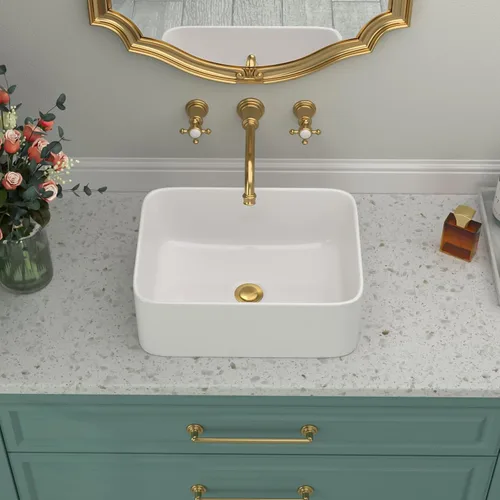 Miniatura 20 de Fregadero de baño de porcelana de cerámica rectangular de 24 x 14 pulgadas sobre mostrador, lavabo de arte blanco y negro