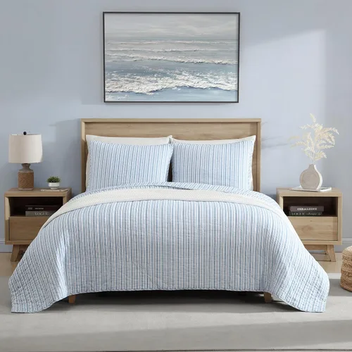 Nautica - Juego de edredón tamaño Queen, ropa de cama de algodón suave y reversible, ligera para comodidad durante todo el año, juego de cama de 3