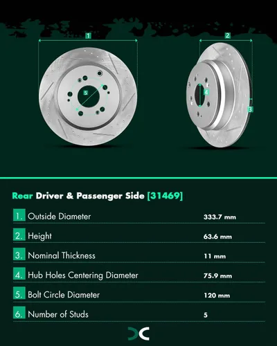 Miniatura 4 de SCITOO Rotores de disco D/S delanteros de 12.99 pulgadas y traseros de 13.14 pulgadas + pastillas de freno de cerámica de repuesto para Acura MDX