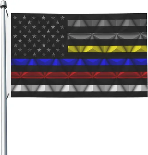 Banderas de bandera de doble cara de Estados Unidos de línea fina roja-azul-amarillo de 3 x 5 pies, bandera de decoración al aire libre, bandera