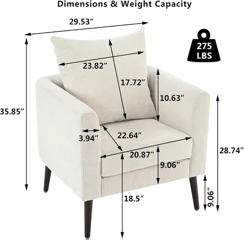 Miniatura 2 de Setawix Silla decorativa de barril, sillón tapizado de chenilla, silla redonda moderna de mediados de siglo, cómoda silla con brazo de barril
