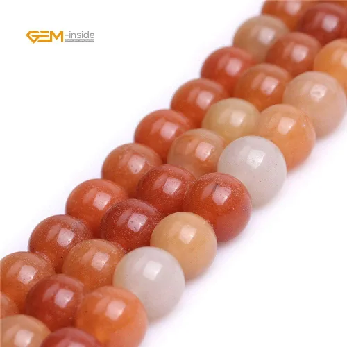 Miniatura 4 de GEM-Inside - Cuentas redondas de jade de aventurina naranja natural de 0.472 pulgadas (0.472 in), cuentas de agujero grande para hacer joyas