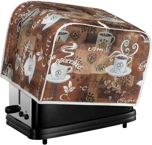 Miniatura 6 de JEOCODY Funda para tostadora para hacer pan con asa, impresión temática de café, ranura ancha, protección contra el polvo Estampado De Tema De Café