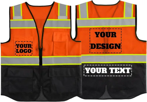Miniatura 40 de Chaleco de seguridad reflectante de malla con logotipo personalizado con cremallera Chaleco de alta visibilidad para construcción al aire libre Ropa