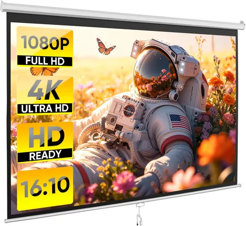 Miniatura 10 de ZENY Pantalla de proyector desplegable de 100 pulgadas 16:9 HD, pantalla de proyección manual de cine en casa, pantalla de cine retráctil portátil