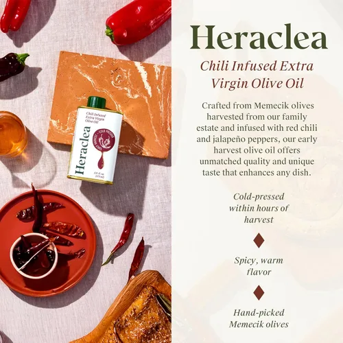 Miniatura 3 de Heraclea - Aceite de oliva extra virgen infundido con chile - Aceite de oliva orgánico extra virgen - Prensado en frío - Aceite de oliva rico