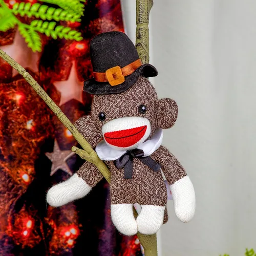 Miniatura 7 de Plushland Calcetín de peregrino de peluche de Acción de Gracias, con lindo sombrero y cuello, juguetes de peluche de 6 pulgadas