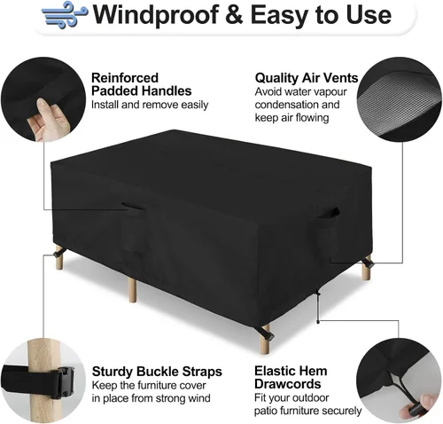 Miniatura 5 de OutdoorLines Juego de fundas impermeables para muebles de mesa de patio al aire libre, funda rectangular para sofá exterior, resistente a la Negro