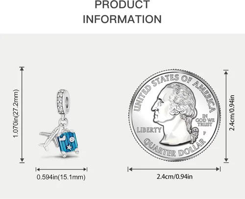 Miniatura 6 de NUJIFFY Cuentas de plata de ley 925 para pulseras y collares, cuentas de cristal para hermana de pasaporte de avión, pulseras de ángulo de corazón