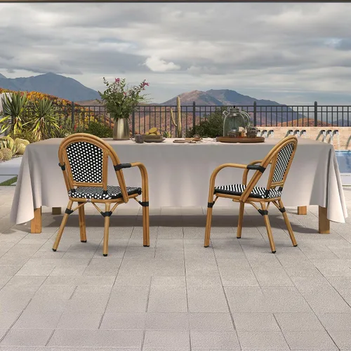 Miniatura 4 de PURPLE LEAF Juego de 2 sillas francesas de mimbre de aluminio, mimbre tejido a mano, sillas de comedor al aire libre para patio, cocina, jardín