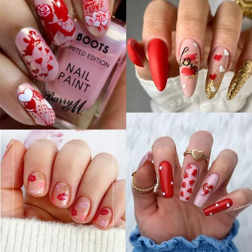 Miniatura 7 de 8 hojas de calcomanías de arte de uñas para el día de San Valentín, autoadhesivas, 3D, color plateado, rosa, rojo, labios, letras de corazón, diseño