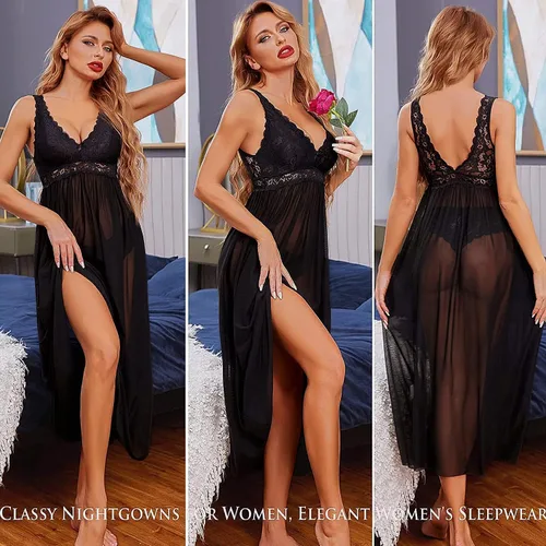 Miniatura 4 de Avidlove Lencería de encaje para mujer, camisón de malla con cuello en V