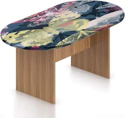 Miniatura 20 de XISUNYA Mantel ovalado ajustable de poliéster elástico, mantel colorido con estampado de zigzag cheurón, para feliz día de Navidad, se adapta a
