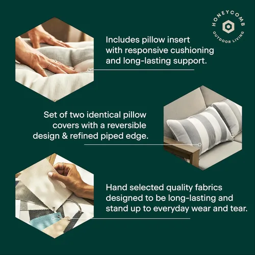 Miniatura 5 de Honeycomb Juego de almohadas lumbares para exteriores, 22 pulgadas de ancho x 12 pulgadas de largo, almohadas lumbares para exteriores Courtyard Geo