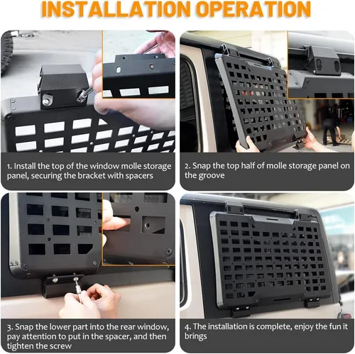 Miniatura 9 de Kit de panel lateral MOLLE para ventana trasera con almacenamiento, decoración protectora para la ventana trasera para Jeep Wrangler 2018-2025 JL