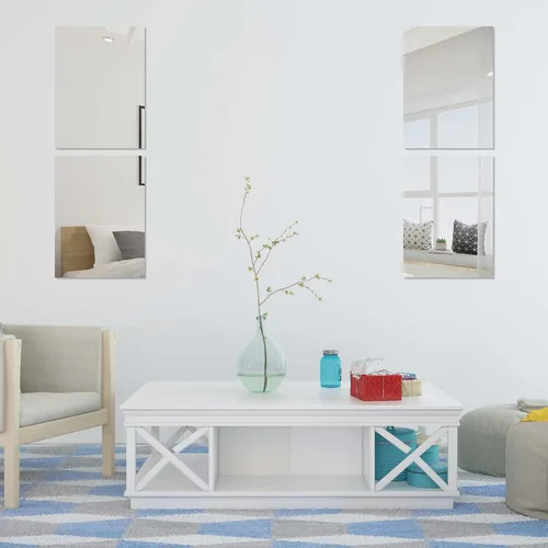Miniatura 7 de 4 hojas de espejo acrílicas, azulejos de espejo autoadhesivos de 8 x 12 pulgadas, sin marco, azulejos de espejo de cuerpo completo para pared