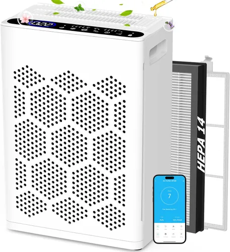 Miniatura 13 de DAYETTE Purificador de aire para el hogar habitación grande de hasta 3000 pies cuadrados con 2 filtros HEPA H14, purificadores de aire